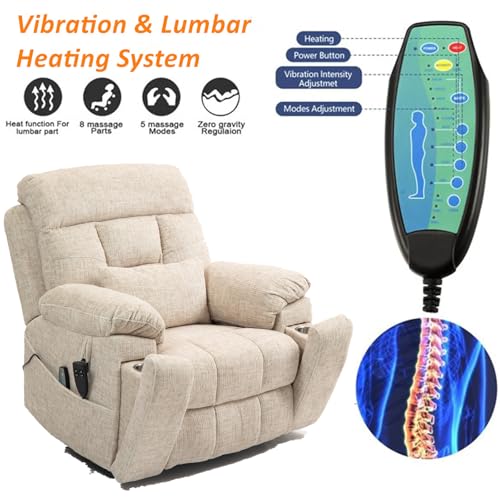 Lift Chair Recliner with Massage and Heat, Heavy Duty for Seniors, Brown V12888
