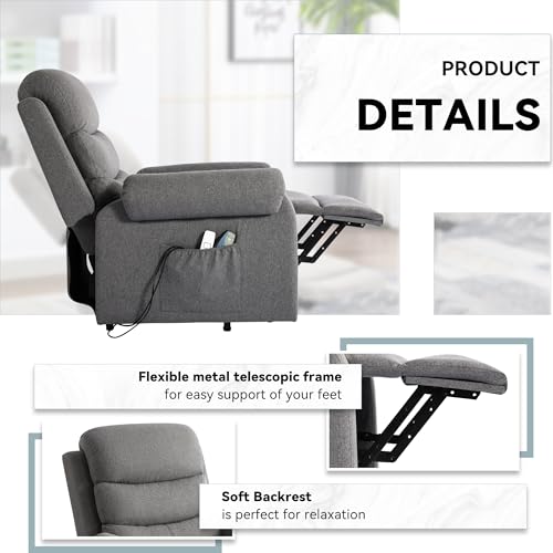 Power Lift Recliner Chair for Elderly with Heat and Massage, Dark Blue Y6453