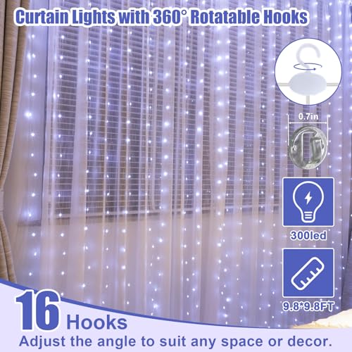 600LED Curtain Lights for Bedroom, Warm White, 8 Modes Y367582
