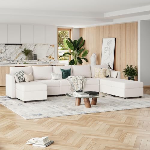 Modular Sectional Sofa with Storage, U-Shaped, Light Grey B184480