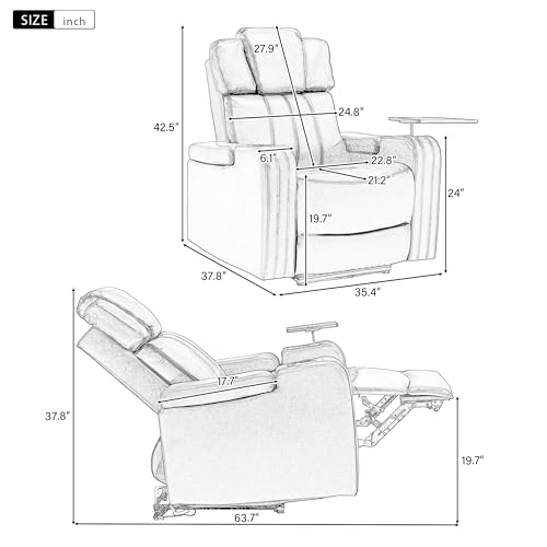 PU Electric Recliner Chair with Cooling Cup Holder and Bluetooth Speaker U4493