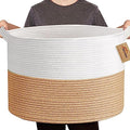 Extra Large Blanket Basket, 22" X 22" X 14" XXXL Blanket Storage Baskets for Living Room, Large Wicker Basket for Blankets, Woven Cotton Rope Basket, Throw Blankets Holder Organizer Bins