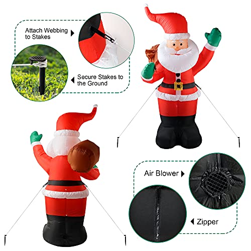 COOLWUFAN 6 FT Christmas Inflatables Santa Claus with Gifts Bag, LED Lights Outdoor Yard Decoration T979