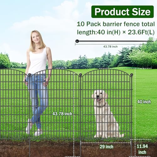10 Panels No Dig Decorative Garden Fence, Rustproof Metal Dog Fence for Yard U518