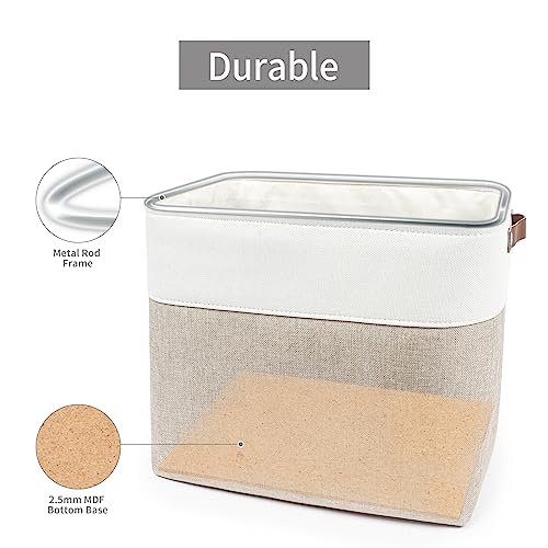 Large Fabric Storage Baskets with Handles 3 Pack, Beige & White Y2184