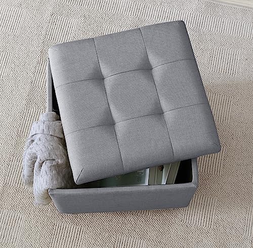 Ornavo Home Linen Tufted Square Storage Ottoman with Lift Off Lid, Gray R949215