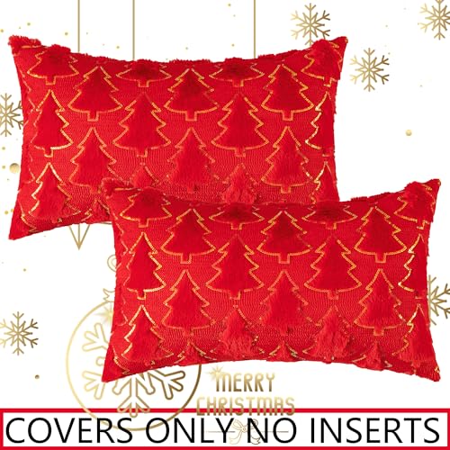 UGASA Star Christmas Decorative Pillow Covers 18x18 Inch Set of 2 Dark Green Q9265