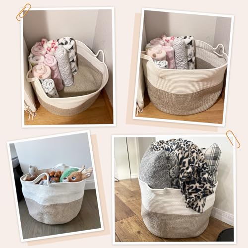 INDRESSME Large Cotton Rope Storage Basket with Handles, 90L Grey R37552
