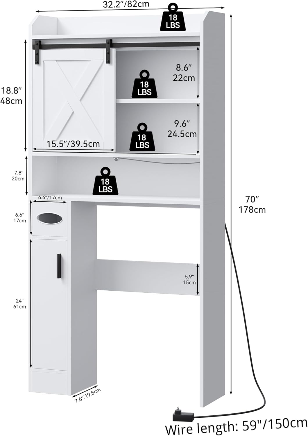 YITAHOME Over The Toilet Storage Cabinet with Sliding Door, White V26130
