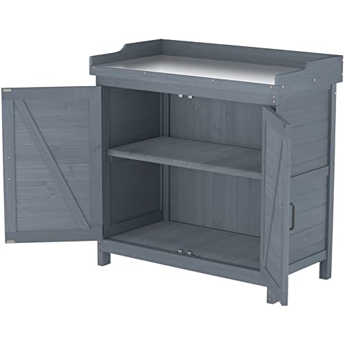 Outdoor Wooden Storage Cabinet with Potting Bench, Natural F921