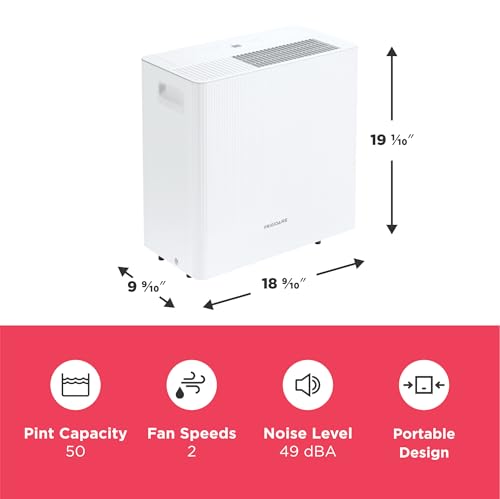 Frigidaire 50-Pint Portable Dehumidifier with Wi-Fi for Medium/Large Rooms, White Q334986
