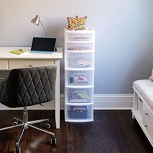 HOMZ Drawer Tower 6-Tier Clear Plastic Storage Organizer Cart, White Frame M699167