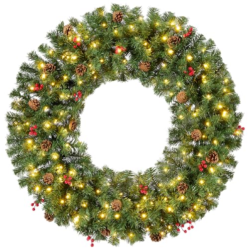 Best Choice Products 60in Large Artificial Pre-Lit Fir Christmas Wreath Holiday Accent Decoration w/ 300 LED Lights, 930 PVC Tips