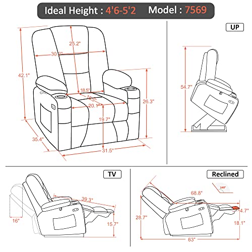 MCombo Small Power Lift Recliner Chair with Massage and Heat, Brown N356790