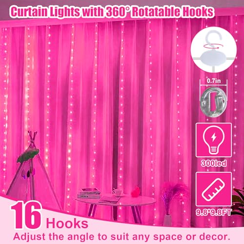 600LED Curtain Lights for Bedroom, Warm White, 8 Modes Y367582