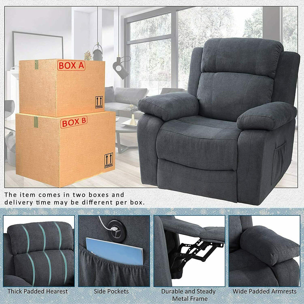 Grey Linen Electric Power Lift Massage Recliner Chair with Remote Control H47763