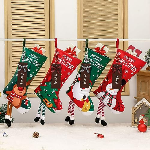 4 Pack Christmas Stockings with Name Tags, 18" Large Deer Santa Non-Woven K784821