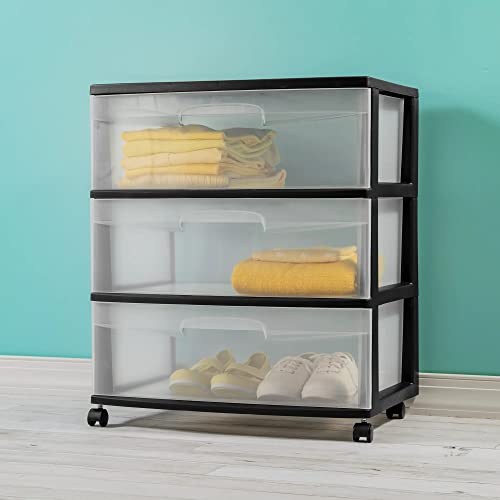 Plastic Storage Drawer Cart with 3 Clear Drawers, White Y574
