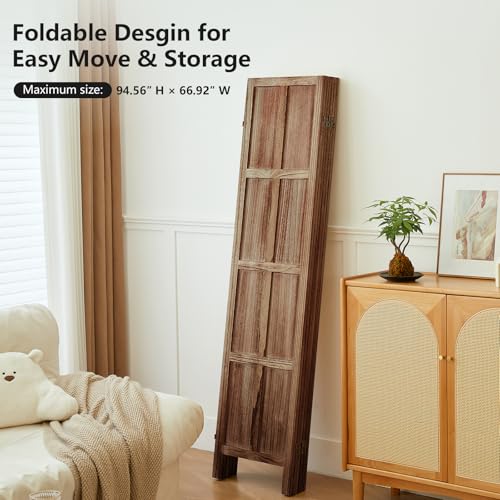 Wood Room Divider 4 Panel, 5.6 FT Tall Folding Privacy Screen, Retro White K4688