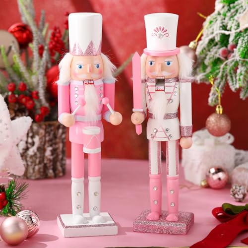 Huwena 2Pcs Christmas Nutcracker Soldier Wooden Figure Decor 12'' Z474
