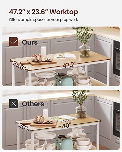 VASAGLE Kitchen Island with 3 Shelves, 47.2 Inches, Rustic Brown and Black W99569