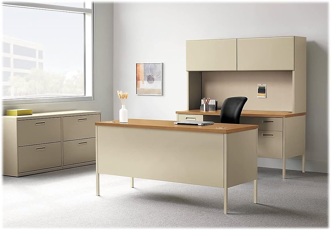 HON Metro Classic Double Pedestal Desk, Harvest/Putty C41107