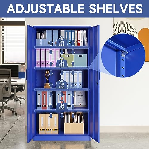 Metal Storage Cabinet with Doors and Shelves, 71" Locking Steel, White L799