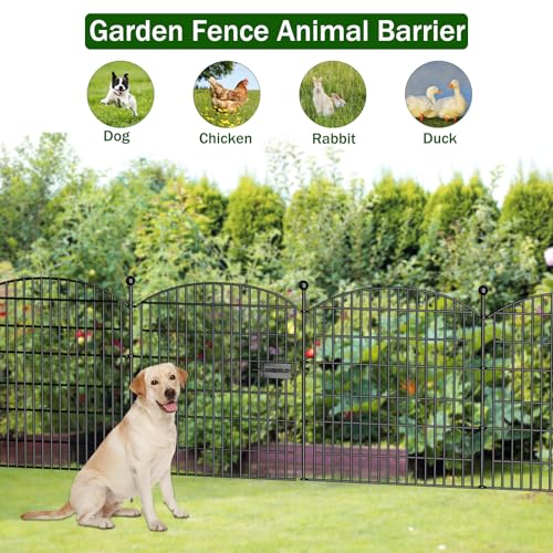 10 Panels No Dig Decorative Garden Fence, Rustproof Metal Dog Fence for Yard U518