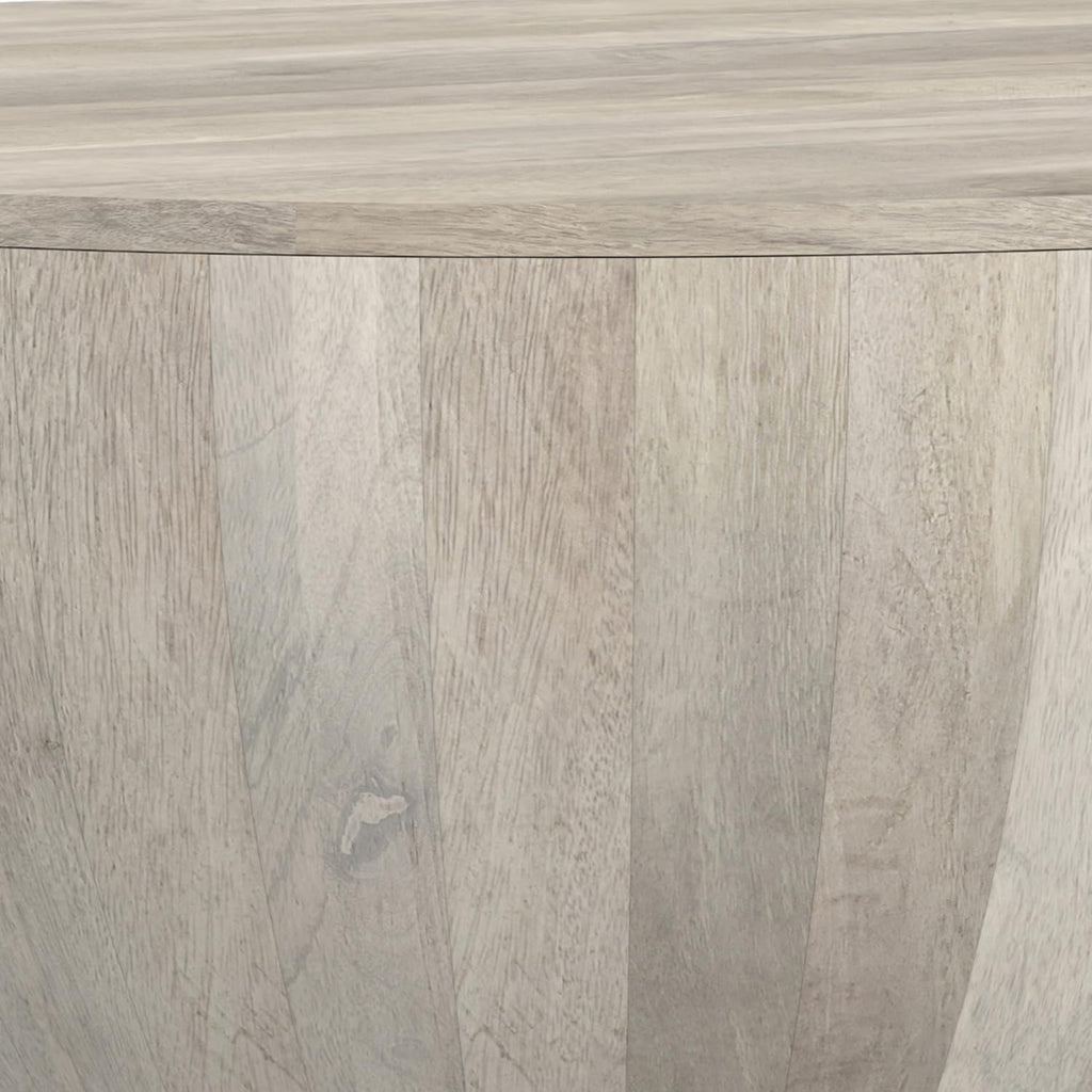 SIMPLIHOME Elmbrook Drum Coffee Table, 34 inch, White Wash U249