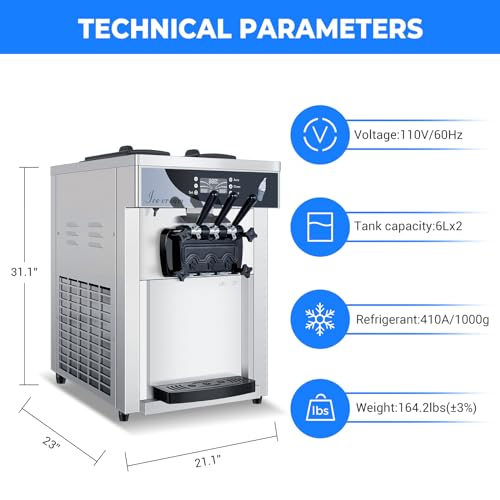 Commercial Ice Cream Maker 1800W 3 Flavors Soft Serve Machine 25L/H R21945