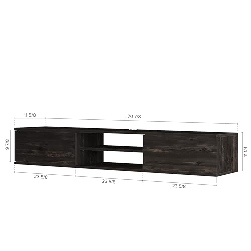 Atelier Mobili Floating TV Stand for 75 inch TV, Wall Mounted, Black Oak D599620