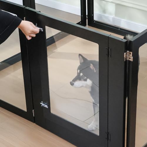 Heavy Duty Clear Acrylic Dog Playpen with Metal Frame, 6 Panels with Door I91403
