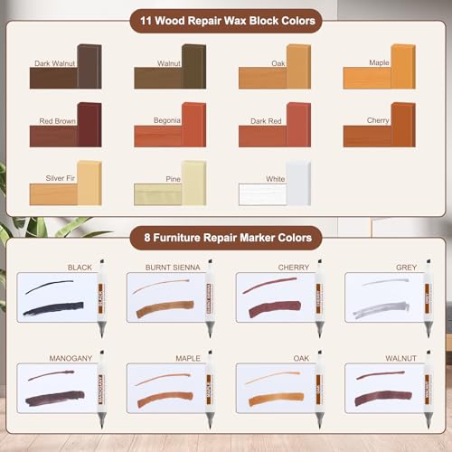 Vinyl Floor Repair Kit with Heat Pen - 11 Colors Hardwood Wax Markers I8626