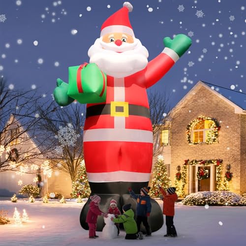 10 FT Inflatable Santa Claus with LED Lights for Outdoor Christmas Decor L40414