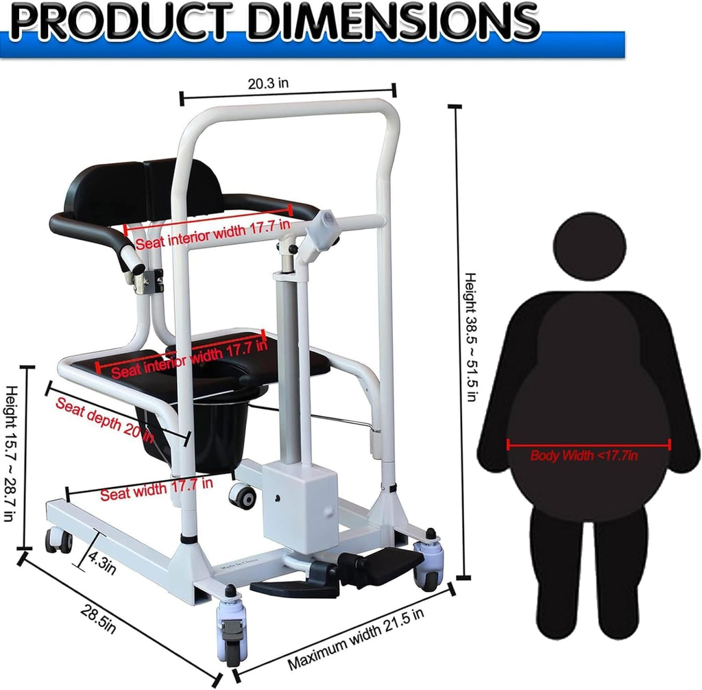 Electric Patient Lift Transfer Chair with 180° Split Seat and Bedpan G238970
