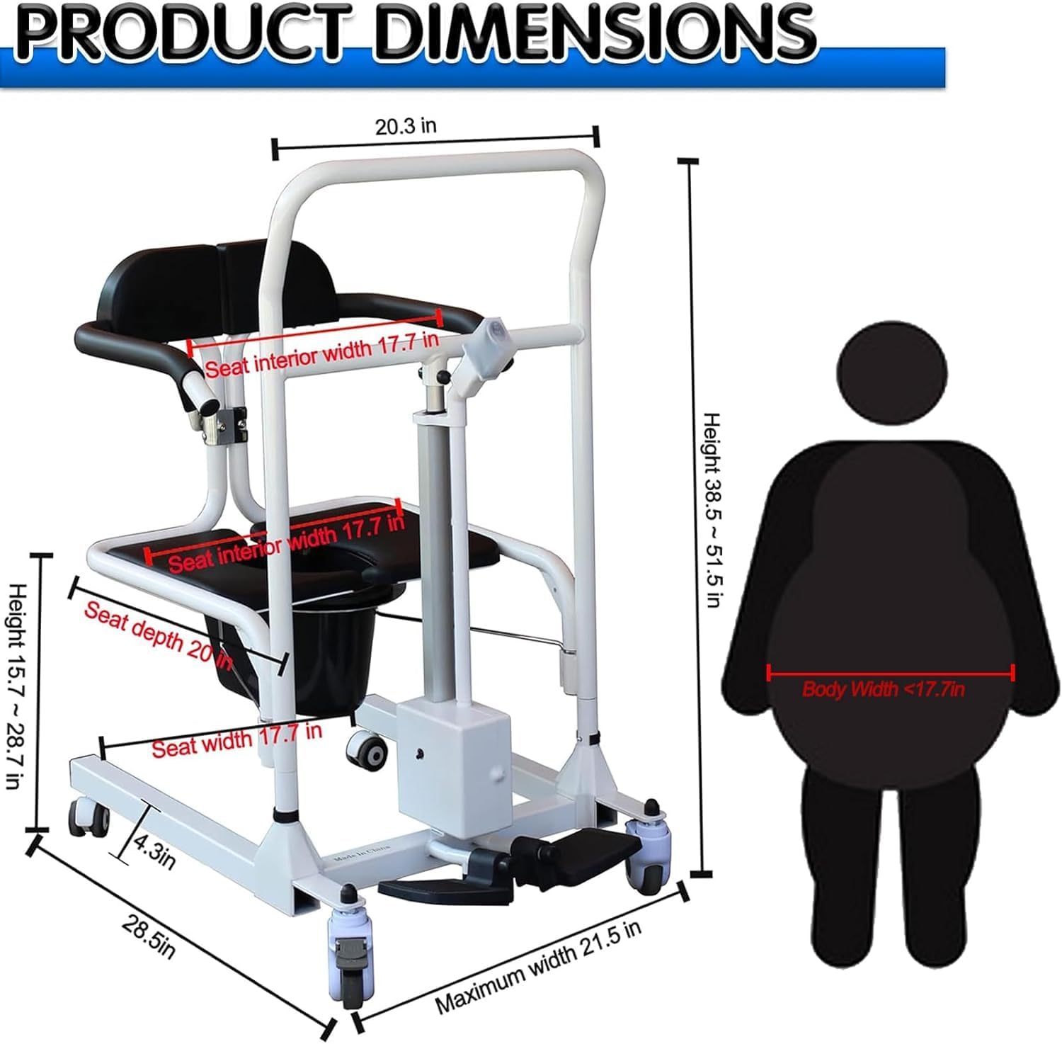 Electric Patient Lift Transfer Chair with 180° Split Seat and Bedpan G238970