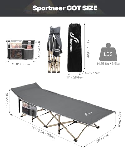 Sportneer Camping Cot for Adults with Mattress, Heavy Duty Folding Portable Bed R956