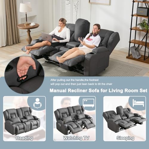 SAMERY 65.5" RV Loveseat Recliner with Console, Beige M86126