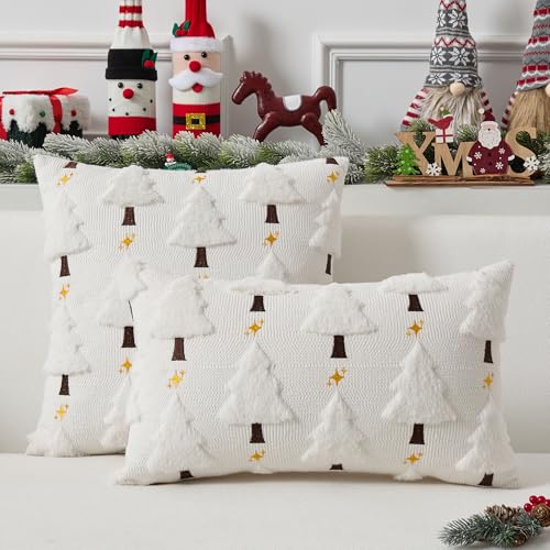 UGASA Star Christmas Decorative Pillow Covers 18x18 Inch Set of 2 Dark Green Q9265