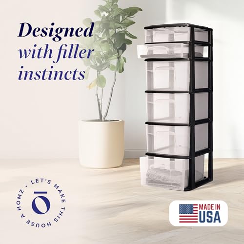 HOMZ Drawer Tower 6-Tier Clear Plastic Storage Organizer Cart, White Frame M699167