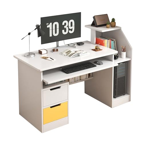 Small Computer Office Desk with 2 Drawers and 3 Hutch Shelves E177340