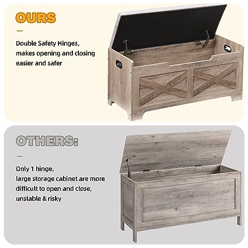 GAOMON Storage Chest with Safety Hinge, Wooden Entryway Bench N377