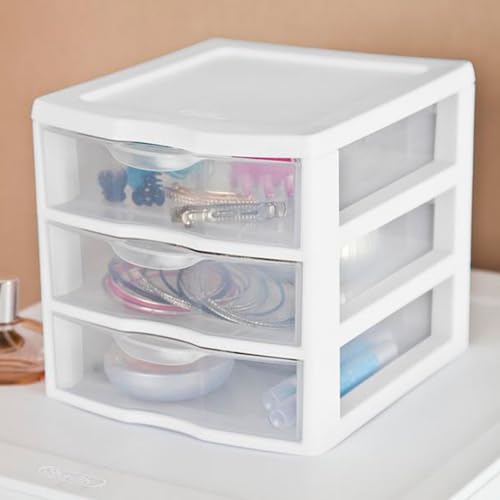 Sterilite ClearView 3-Drawer Cart, Small Plastic Storage Organizer, White H116205