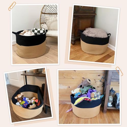 INDRESSME Large Cotton Rope Storage Basket with Handles, 90L Grey R37552