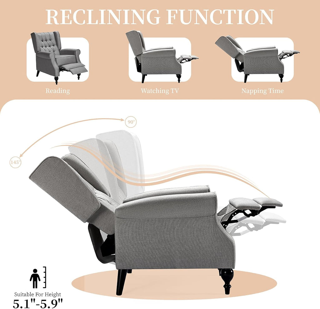 High Back Wingback Recliner Chair for Living Room, Tufted Upholstered Armchair, Dark Gray I355338