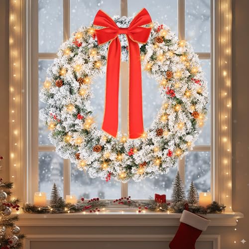 VINGLI 48 Inch Pre-lit Artificial Christmas Wreath with 150 LED Lights T885