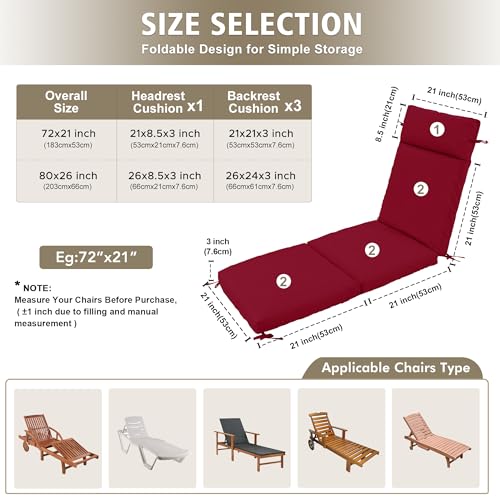 Chaise Lounge Cushion 72x21x3 Inch Set of 2 Outdoor Patio Cream B783089