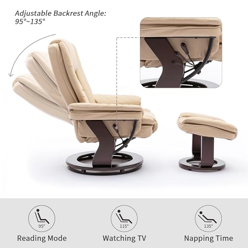 Beige Leather Swivel Recliner Chair with Ottoman R54220
