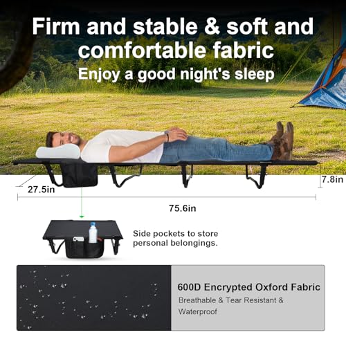 Ultralight Camping Cot for Adults, Portable Folding, Supports 352lbs, Black Y92139
