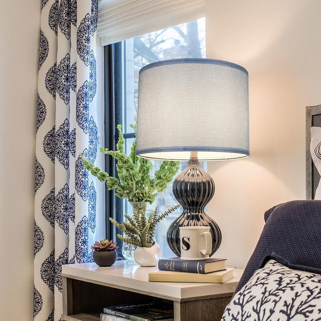 Blue Fabric Drum Lamp Shades Set of 2 for Table & Floor Lamps Z649367